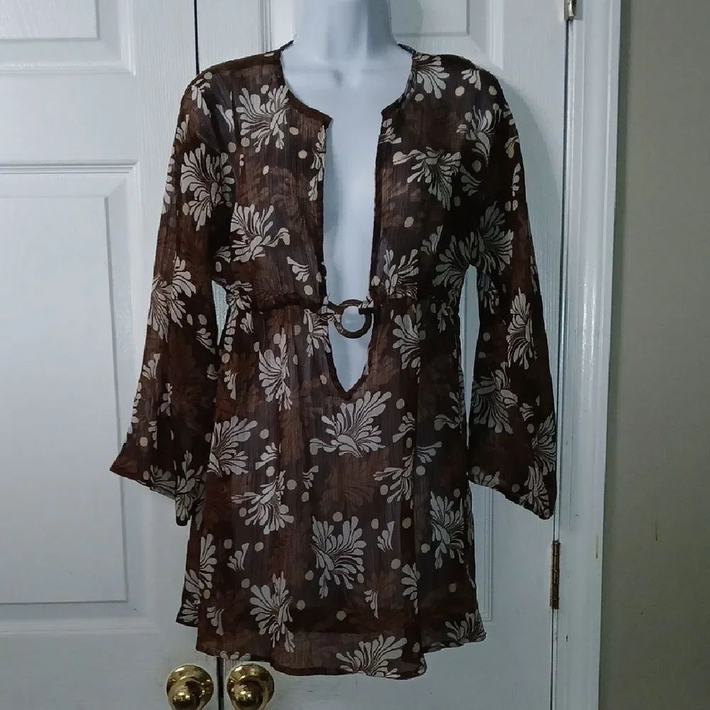 Sand & Sun floral print beach bathing swim coverup Sz M EUC